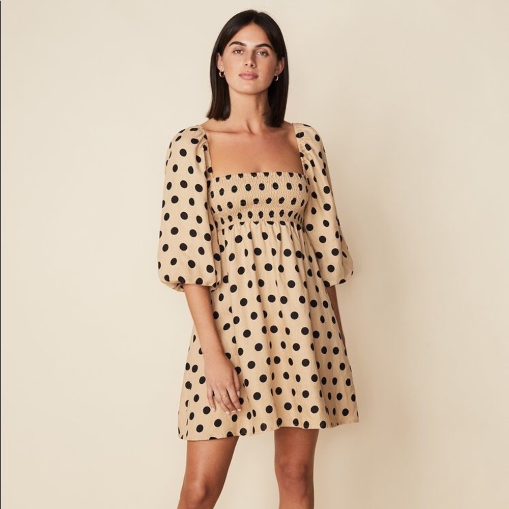 Dallia Mini Dress Emelda Dot Print- Biscuit